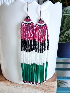 Beaded Fringe Cascade Shoulder Duster Dangle Earrings, 4"